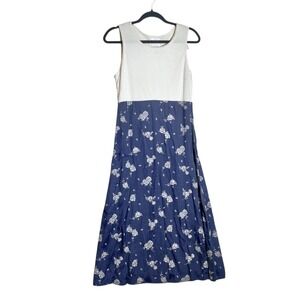 Molly Malloy Petite Mixed Media Floral Maxi Dress Navy Blue Cream Size 8